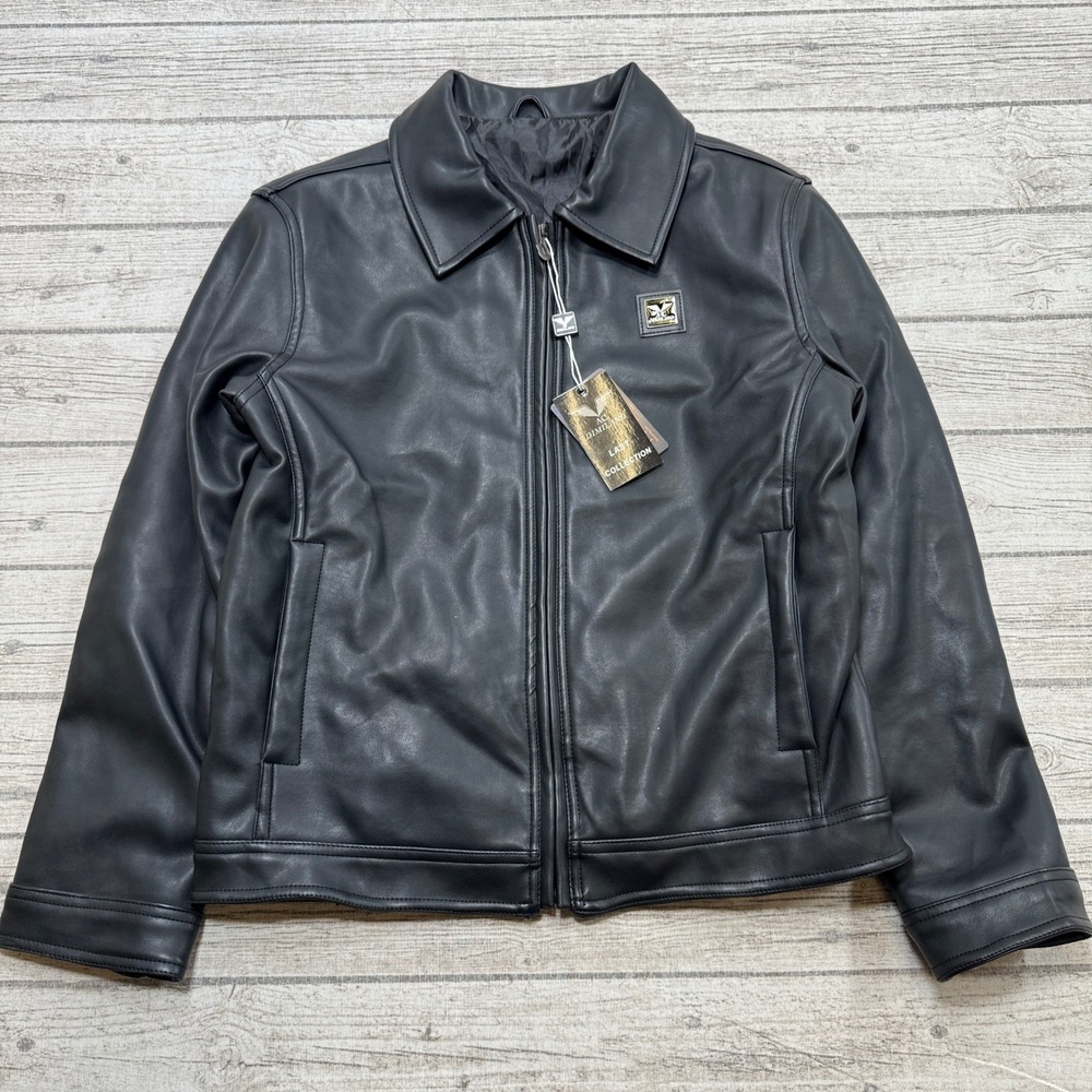 NEW AC Dimilano Jacket Mens Large Black Faux Leather Streetwear Motorcycle Italy